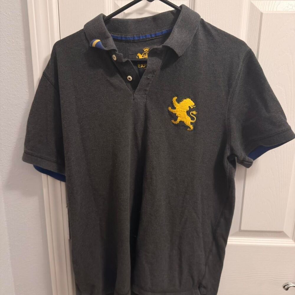 Express Men's Grey and Black Polo-shirts